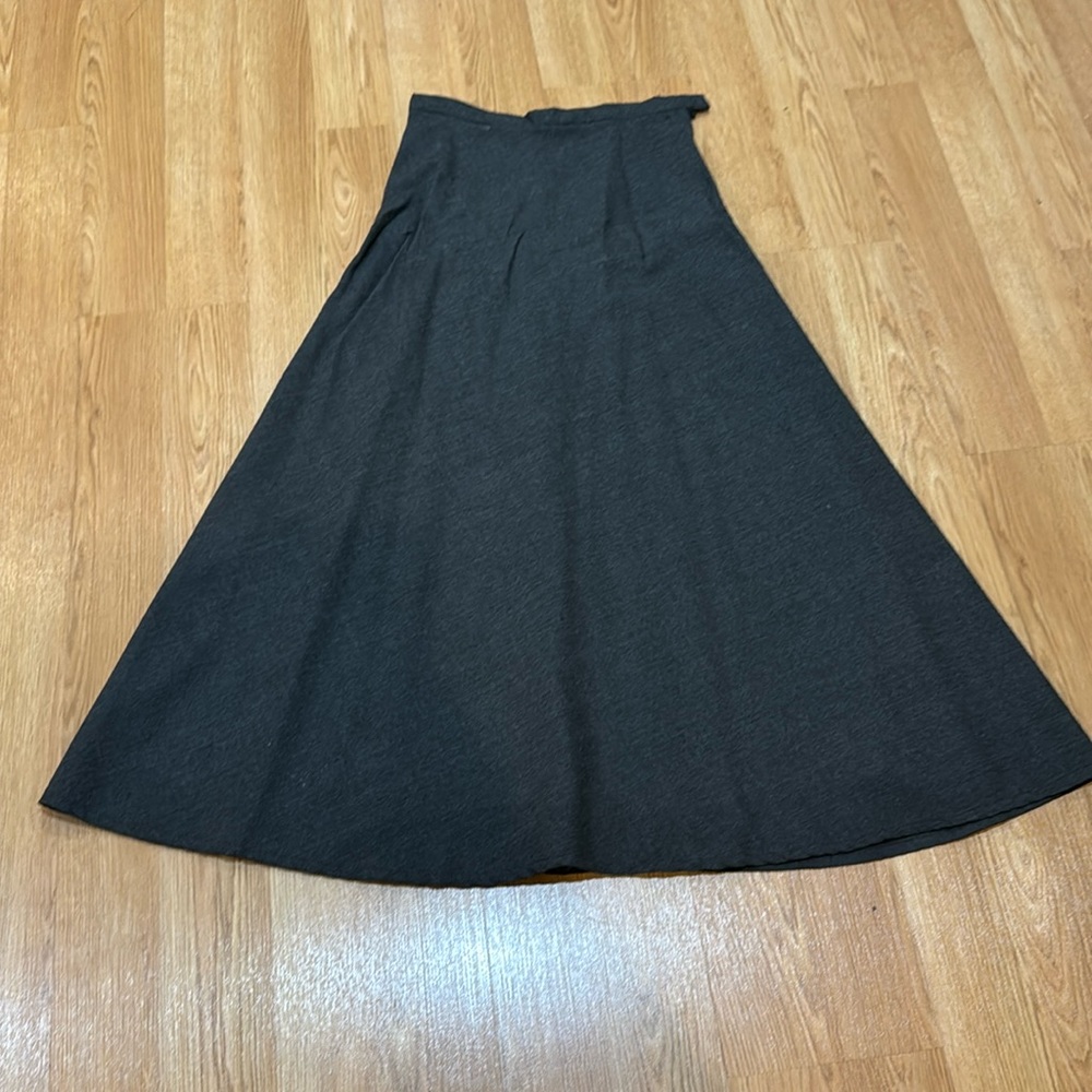 Custom made maxi gray wool flannel A-line skirt.